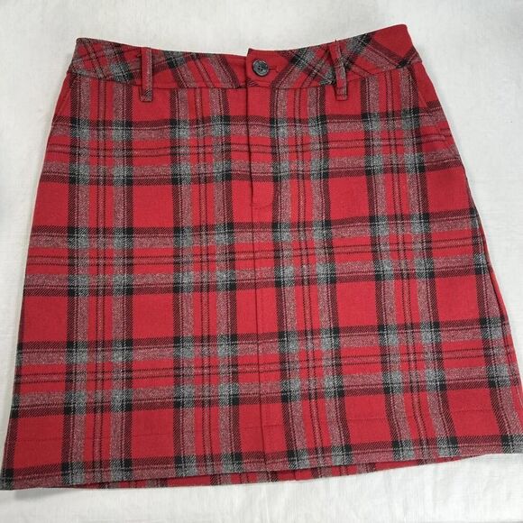 Vintage Eddie Bauer Women’s Y2K 100% Wool Skirt Size 4 Red Plaid Lined Mini - Picture 1 of 9